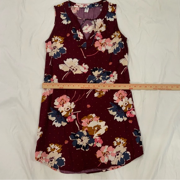 Old Navy Womens Small Dress Shift Burgundy Floral Print V Neck Tie Neckline - Picture 10 of 12